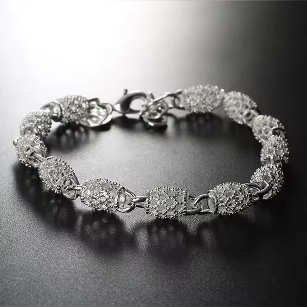 NIB S925 Sterling Silver Flower Beads Bracelet Hollow Ball Adjustable Chain - Picture 11 of 13